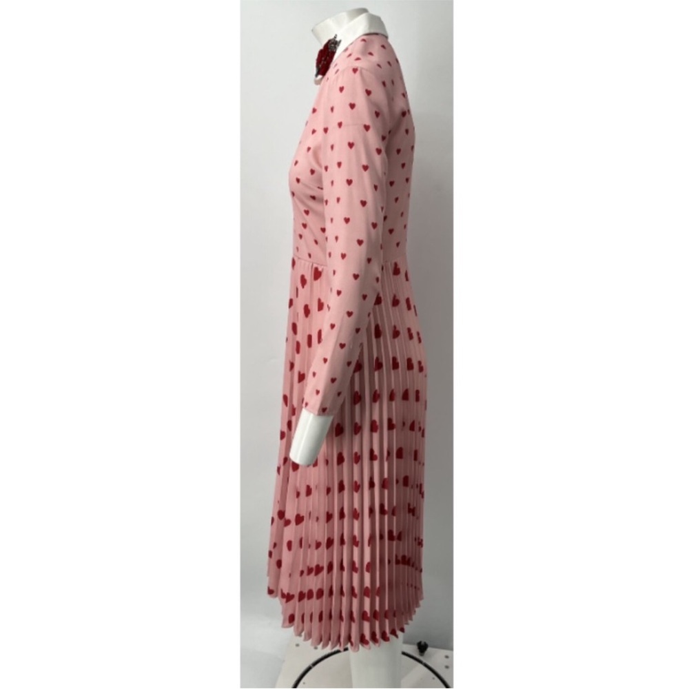 VALENTINO Valentines Heart Midi Maxi Pleated Chine Red Pink Heart Dress 38 8 - Picture 9 of 16